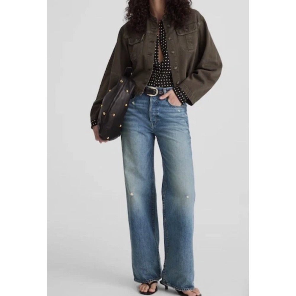 Madewell Low‑Slung Baggy Jeans Women’s 31 Medium Wash Button Fly Distressed EUC
